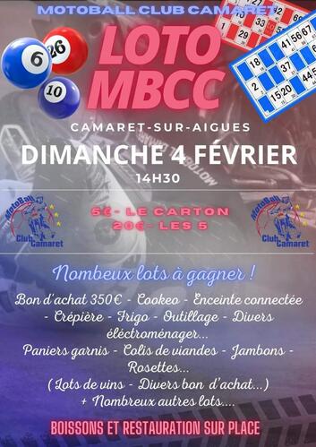 Loto du Moto-Ball Club Camaret le dimanche 4 février 2024 à 14h30 à la salle René Roussière