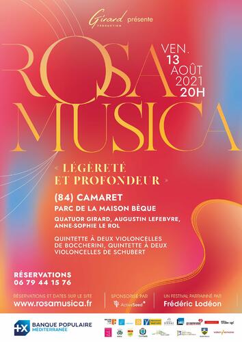 Concert Rosa Musica ce vendredi 13 août à 20h00 dans le Parc de la Maison Bèque