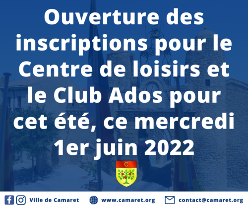 Ouverture des inscriptions pour le Centre de loisirs et le Club Ados pour cet été, ce mercredi 1er juin 2022
