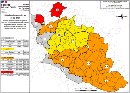 SÉCHERESSE 2023 - Renforcement des mesures de restriction de l'usage de l'eau sur le Vaucluse et le bassin de l'Ouvèze provençal : information de la préfecture de Vaucluse