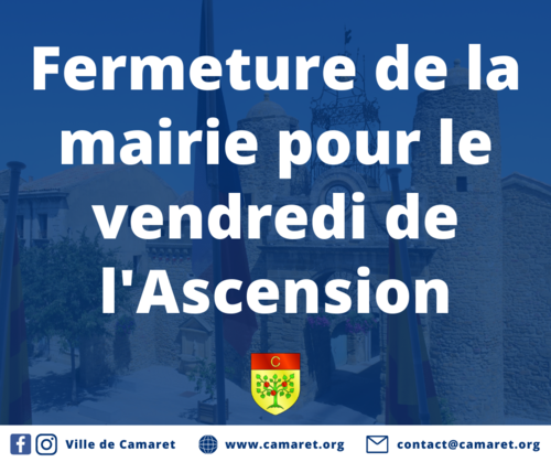La mairie sera fermée le vendredi 14 mai (Pont de l’Ascension)