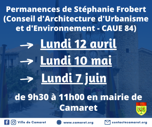Permanences de Stéphanie Frobert (Conseil d'Architecture d'Urbanisme et d'Environnement CAUE 84)