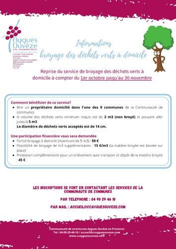 Informations de la Communauté de communes Aygues Ouvèze en Provence : broyage des déchets verts à domicile