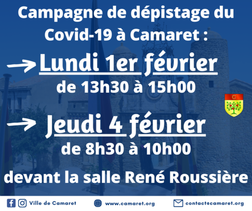Campagne de dépistage du Covid-19 à Camaret [Mise à jour le vendredi 29 janvier 2021]