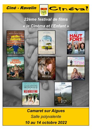 22ème festival « Le Cinéma et l'Enfant » - Salle du cinéma de la salle René Roussière du lundi 10 au vendredi 14 octobre 2022