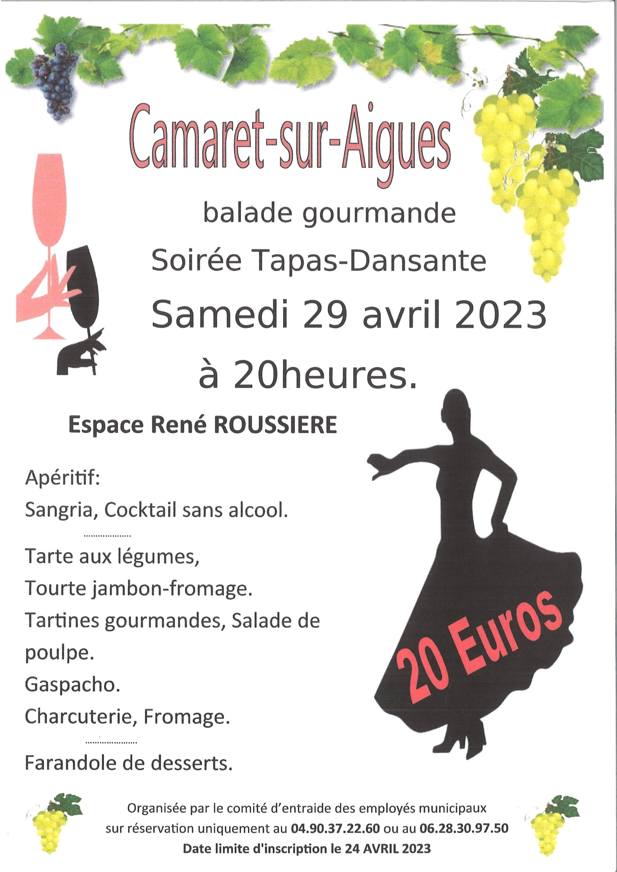 Soirée Tapas-Dansante le samedi 29 avril 2023 à 20h00 à la salle René Roussière