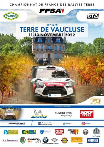 31ème Rallye Terre de Vaucluse le vendredi 11, samedi 12 et dimanche 13 novembre 2022