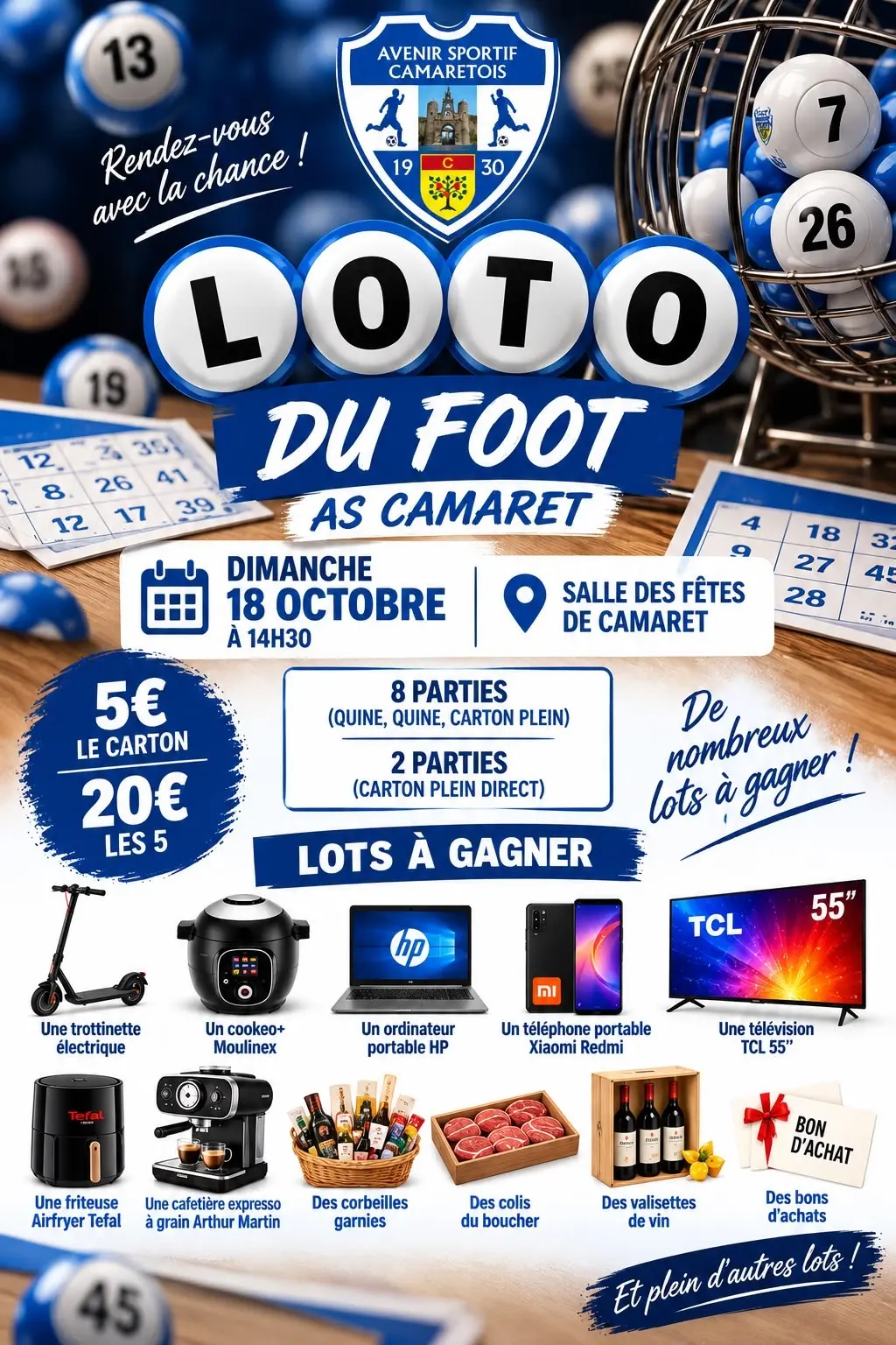 Loto de l'Avenir Sportif Camaretois le dimanche 18 octobre 2026 à 14h30 à la salle René Roussière