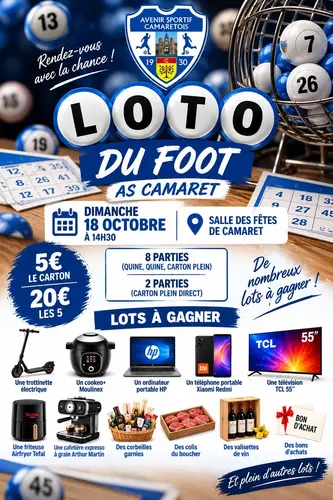 Loto de l'Avenir Sportif Camaretois le dimanche 18 octobre 2026 à 14h30 à la salle René Roussière