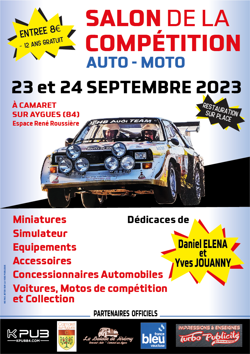 1er Salon Rétro Compétition les 23 et 24 septembre 2023 à l'Espace René Roussière, au boulodrome, dans la Halle des Sports et sur le stade du moto-ball