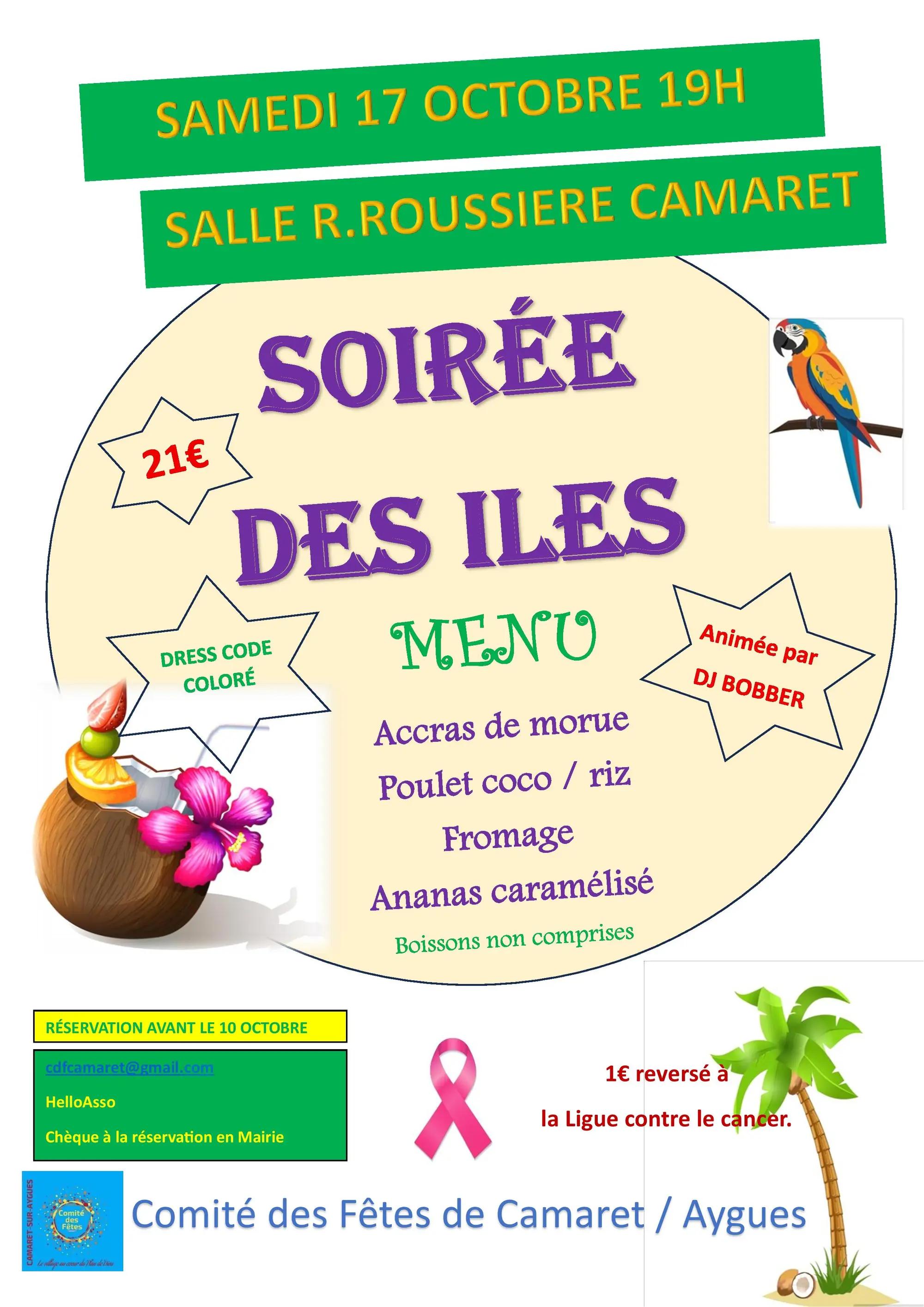 Soirée des îles organisée par le Comité des fêtes de Camaret-sur-Aygues le samedi 17 octobre 2026 à partir de 19h00 à la salle René Roussière