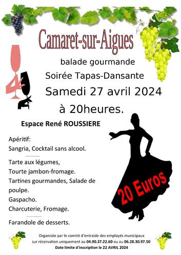 Soirée Tapas-Dansante le samedi 27 avril 2024 à 20h00 à la salle René Roussière