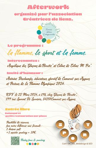 Afterwork organisé par l'association Créatrices De Liens le jeudi 28 mars à 19h00 chez Les glaçons de florette