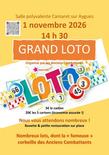 Loto des Anciens Combattants le dimanche 1er novembre 2026 à 14h30 à la salle René Roussière