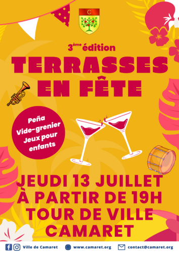 3ème édition de « Terrasses en fête » le jeudi 13 juillet à partir de 19h00 sur le tour de Ville de Camaret