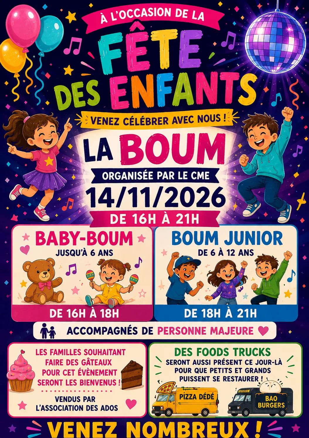 Fête des Enfants organisée par le Conseil Municipal des Enfants, le samedi 14 novembre 2026 de 16h00 à 21h00 à la salle René Roussière