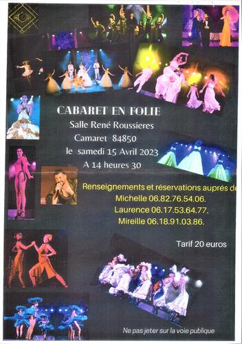 Evènement à Camaret : une grande après-midi Cabaret le samedi 15 avril 2023 à 14h30 à la salle René Roussière
