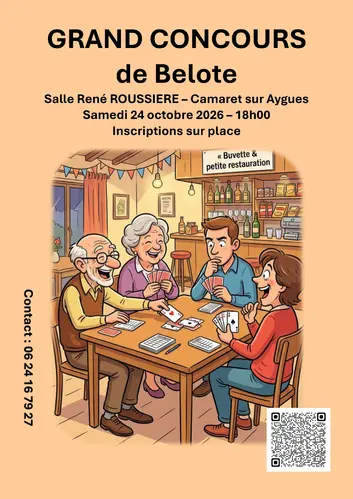 Grand concours de belote organisé par le CATM Camaret / Travaillan le samedi 24 octobre 2026 à 18h00 à la salle René Roussière