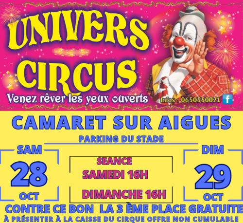 Univers Circus le samedi 28 et dimanche 29 octobre au parking du Stade