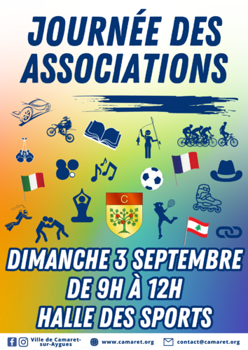 Journée des associations le dimanche 3 septembre de 9h00 à 12h00 à la halle des sports