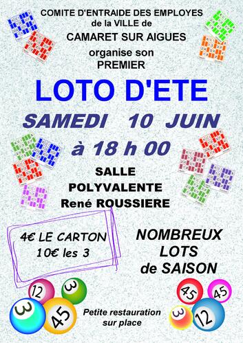 Loto d'été du Comité d'entraide des employés de la Ville de Camaret le samedi 10 juin à 18h00 à la salle René Roussière