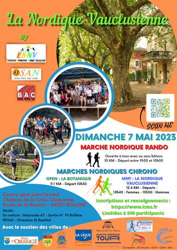 L'association camarétoise de l'Entente Sportive Nord Vaucluse organise un événement autour de la marche nordique le dimanche 7 mai 2023 à Bollène