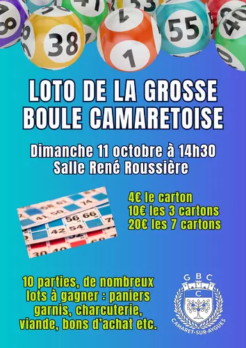 Loto de la Grosse Boule Camarétoise le dimanche 11 octobre 2026 à 14h30 à la salle René Roussière