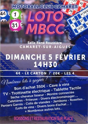 Loto du Moto-Ball Club Camaret le dimanche 5 février 2023 à 14h30 à l'Espace René Roussière