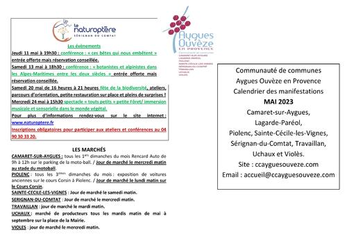 Agenda des manifestations du mois de mai sur la Communauté de communes Aygues Ouvèze en Provence