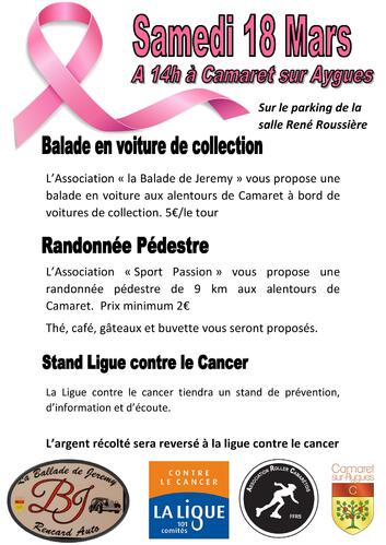 De nombreux événements organisés par la Ligue contre le cancer et l'Association Roller Camarétois le samedi 18 mars à partir de 14h00 sur le parking de la salle René Roussière