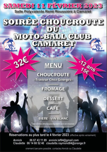 Soirée choucroute du Moto-Ball Club Camaret le samedi 11 février à la salle René Roussière