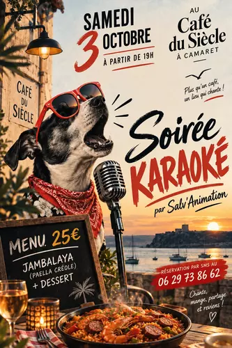 Soirée karaoké et repas le samedi 3 octobre 2026 à partir de 19h00 au Café du Siècle