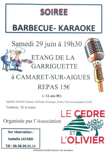 Repas et soirée karaoké le vendredi 23 juin à 19h00 à l'étang de la  Garriguette, Évènements