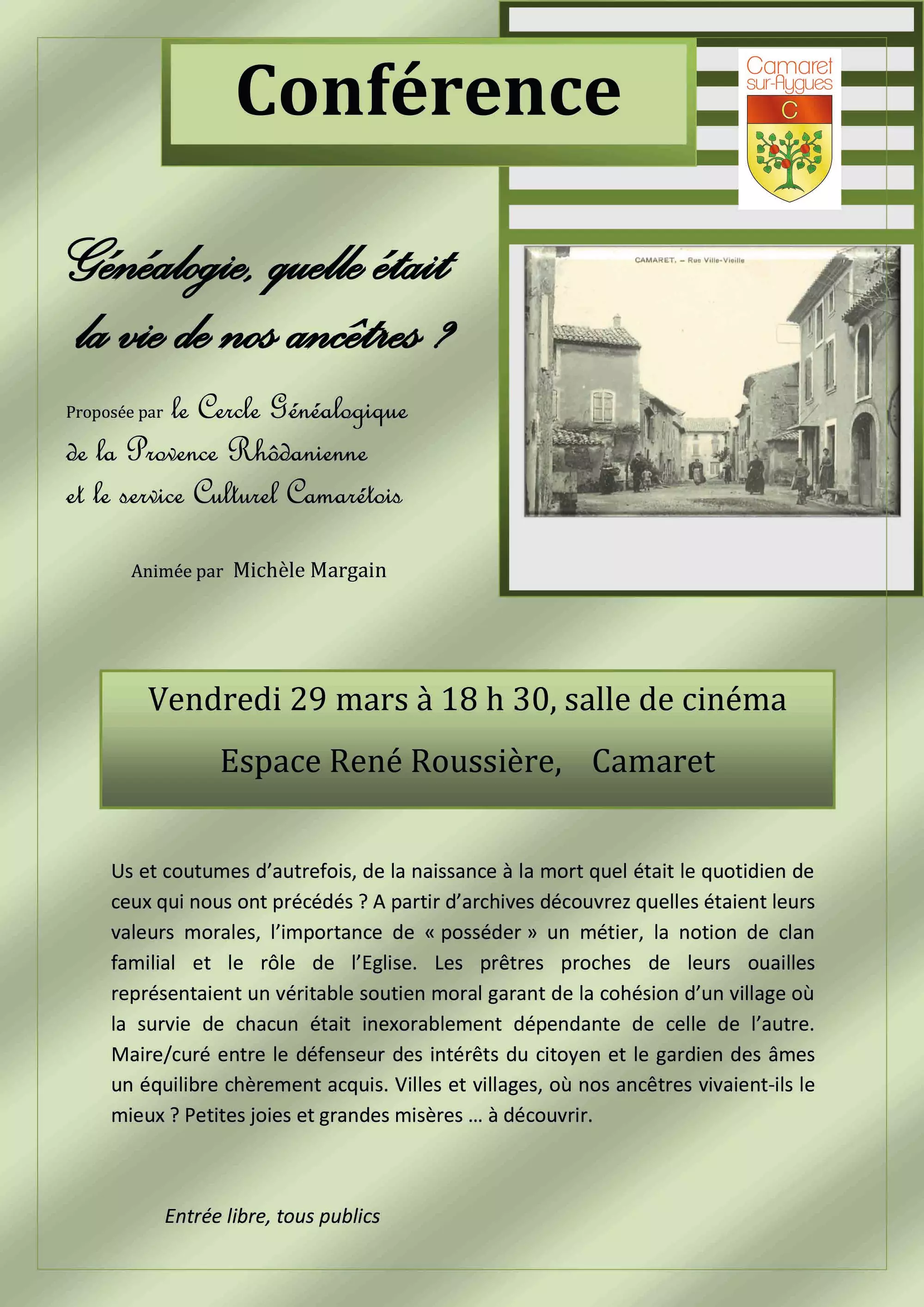 Conférence "Quelle était la vie de nos ancêtre ?"