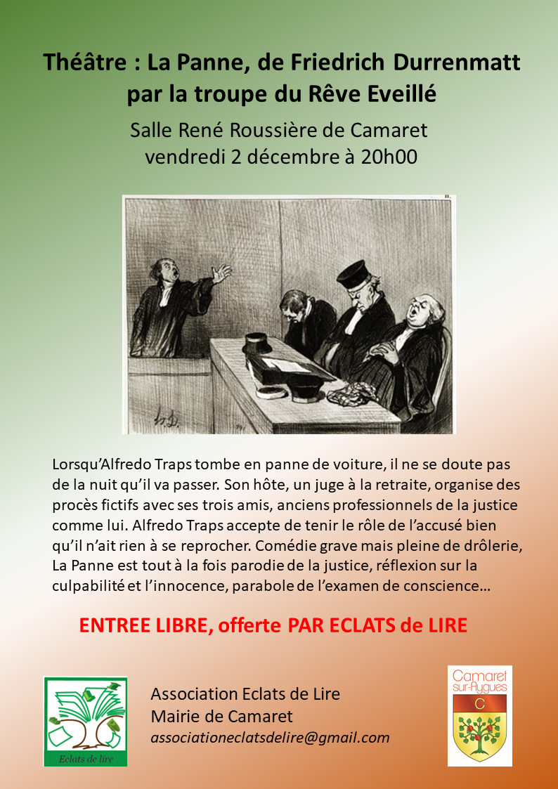 Pièce de théâtre offerte par l'association Éclats de Lire le vendredi 2 décembre à 20h00 dans la salle René Roussière