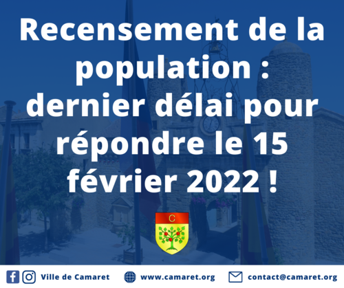 Recensement de la population : dernier délai pour répondre le 15 février 2022 !
