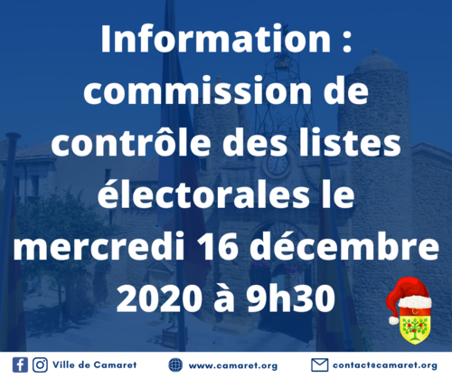 Commission de contrôle des listes électorales le mercredi 16 décembre 2020 à 9h30