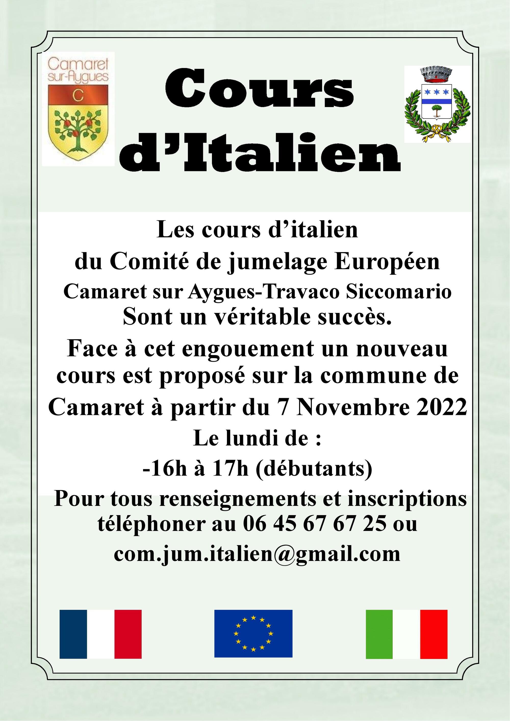 Information du Comité de jumelage italien : cours d'italien