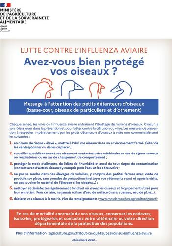 Information importante du Préfet de Vaucluse concernant la lutte contre l'Influenza aviaire