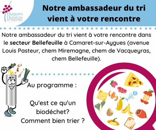 Information de la Communauté de communes Aygues Ouvèze en Provence concernant la prospection de l'ambassadeur du tri