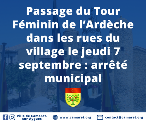 Passage du Tour Féminin de l’Ardèche dans les rues du village le jeudi 7 septembre : arrêté municipal
