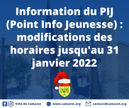 Information du PIJ (Point Info Jeunesse) : modifications des horaires jusqu'au 31 janvier 2022