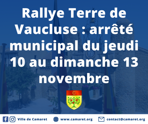 Rallye Terre de Vaucluse : arrêté municipal du jeudi 10 au dimanche 13 novembre