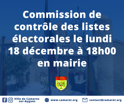 Commission de contrôle des listes électorales le lundi 18 décembre à 18h00 en mairie