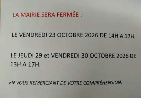 Informations fermeture de la mairie