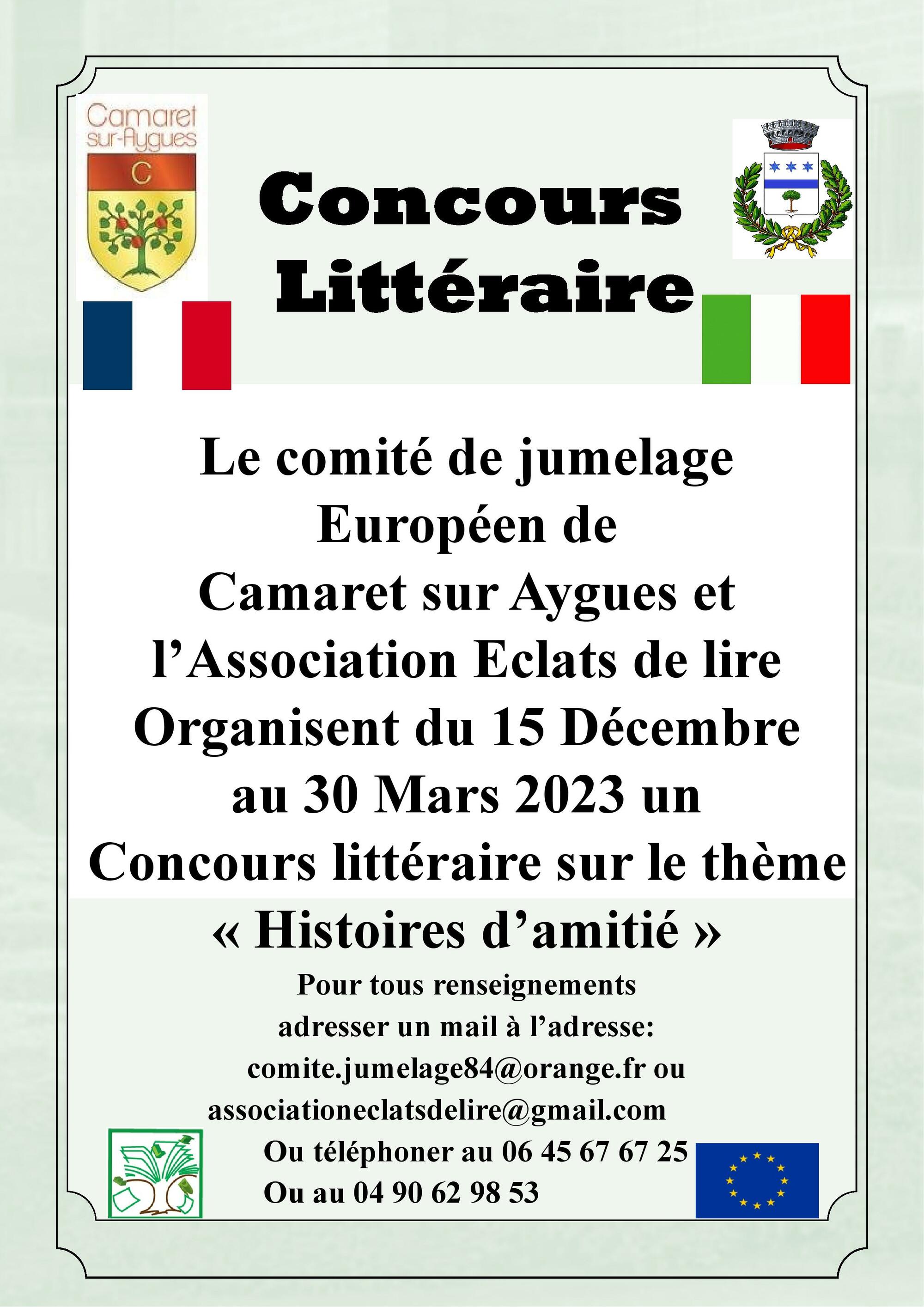 Concours littéraire organisé par le Comité de Jumelage Italien et l'association Éclats de Lire