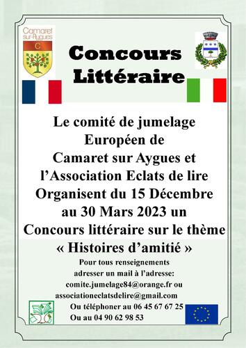 Concours littéraire organisé par le Comité de Jumelage Italien et l'association Éclats de Lire