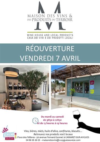 Réouverture de la Maison des vins et des produits du terroir de Camaret-sur-Aigues : information de la CCAOP