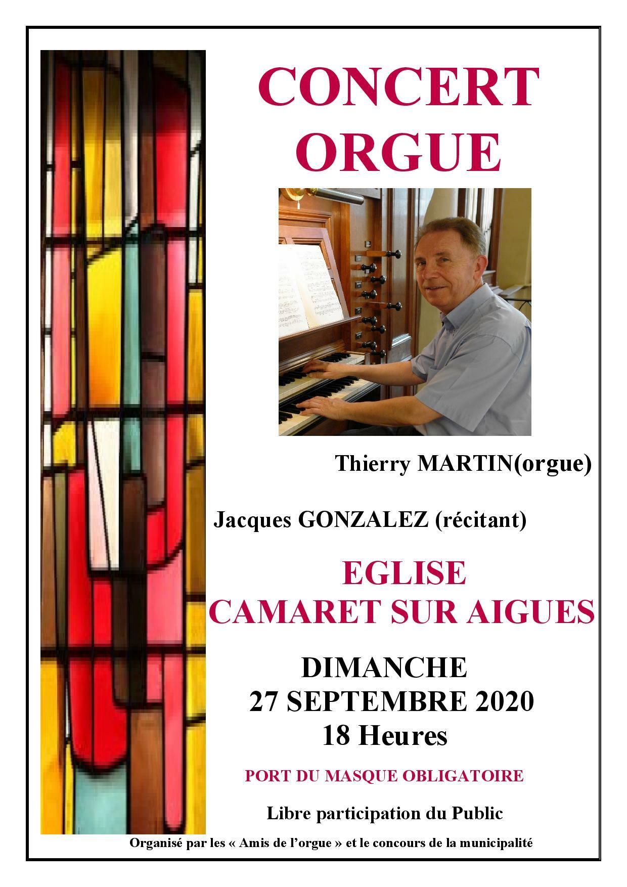 Concert d'orgue à l'église de Camaret le dimanche 27 septembre 2020 à 18h00