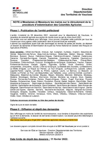 Gel 2021 - Calamités Agricoles - Viticulture : information importante de la Direction Départementale des Territoires de Vaucluse